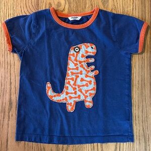 Baby Boden Dinosaur Appliqué Ringer Tee | Blue & Orange | Size 3–4Y